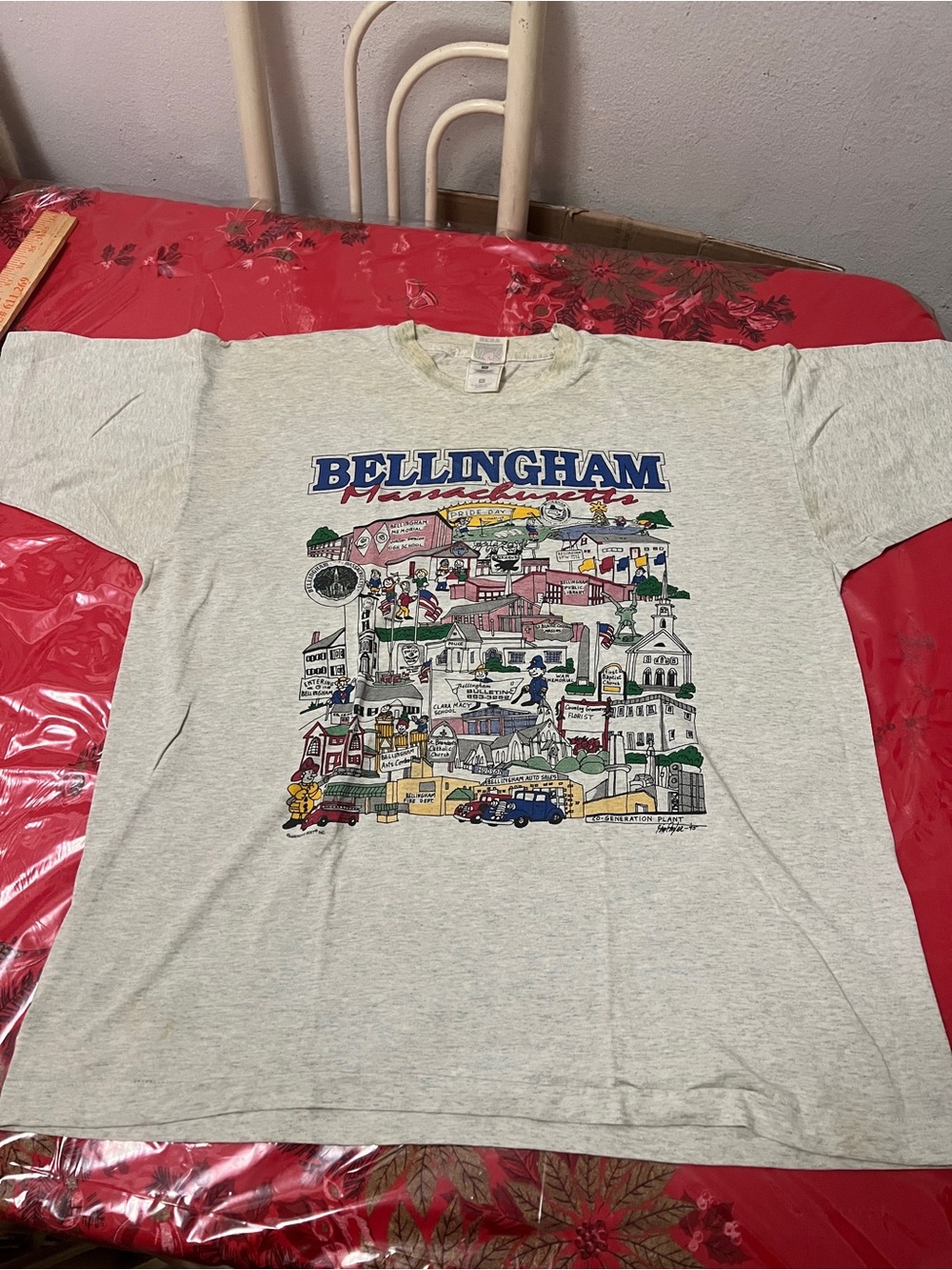 Vintage Bellingham Massachusetts 1995 Bulletin Town Cartoon Art Tshirt Men Sz XL